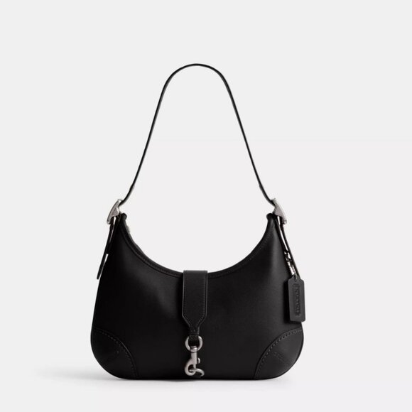 COACH Hamptons glovetanned smooth leather shoulder hobo bag - Black - Picture 1 of 17